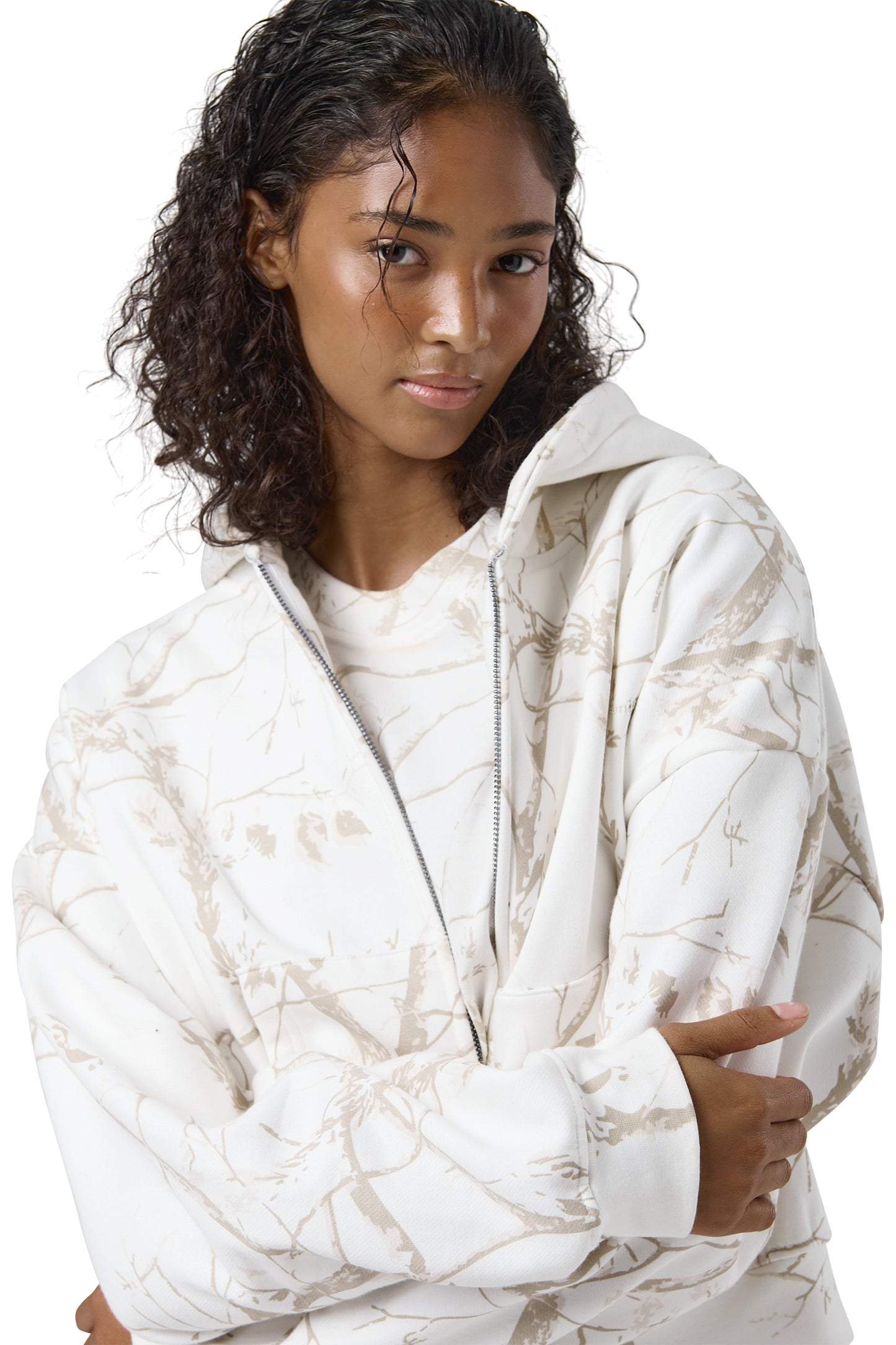 Twiggy Shrunken Zip Up Hoodie in Milk
