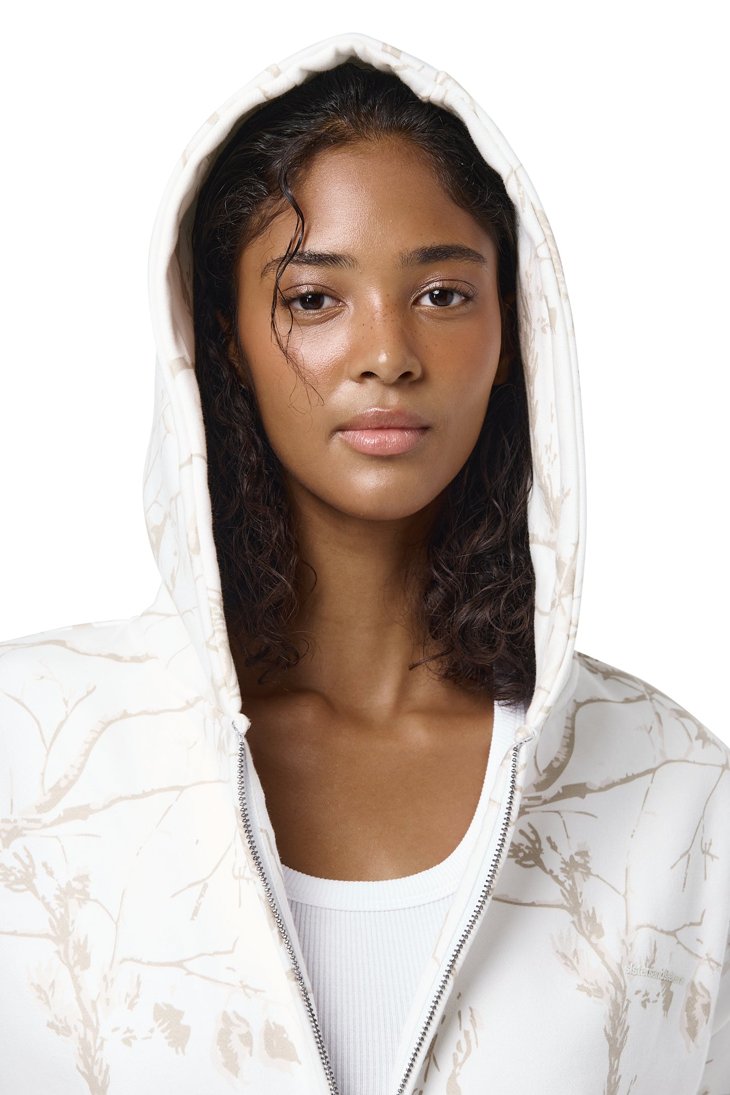 Twiggy Shrunken Zip Up Hoodie in Milk
