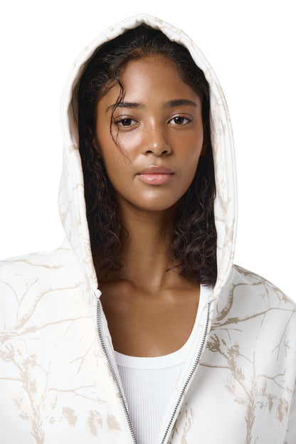 Twiggy Shrunken Zip Up Hoodie in Milk