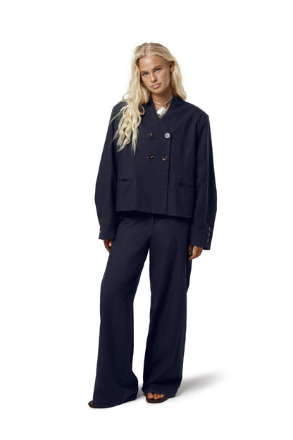 Emmie Double Breasted Linen Blazer in Navy