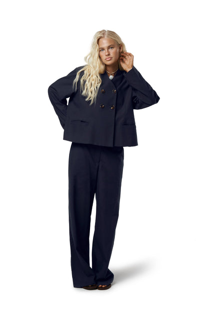 Emmie Double Breasted Linen Blazer in Navy