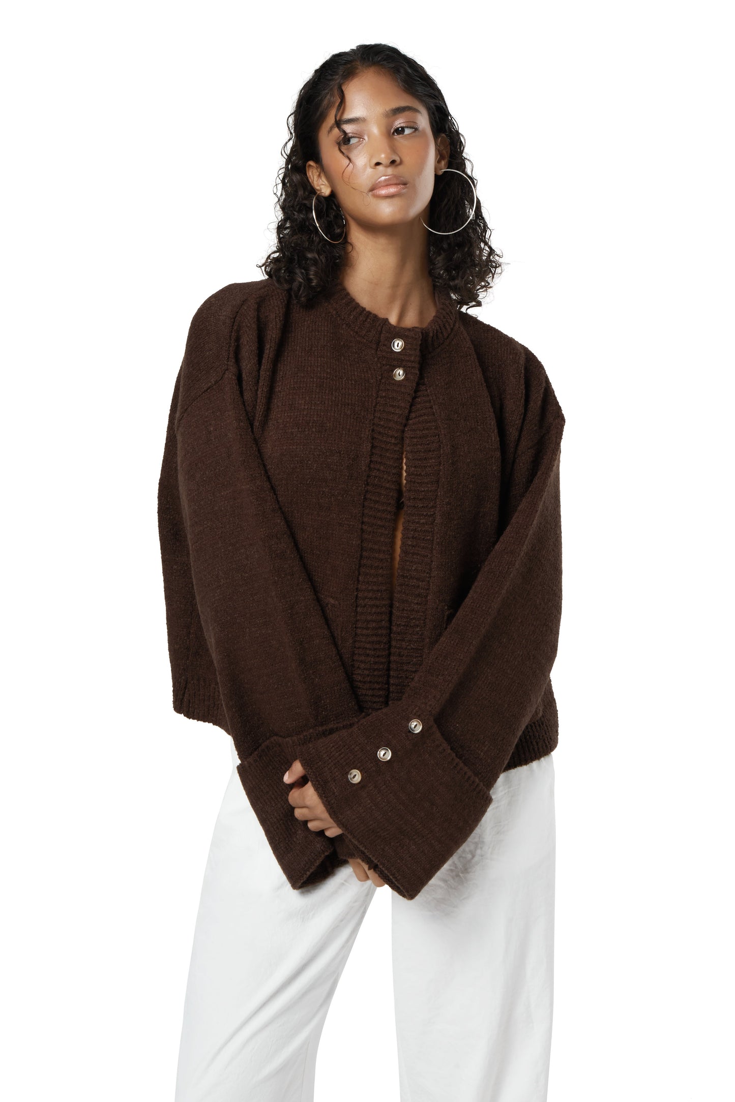 Sable Button Top Cardigan in Brown