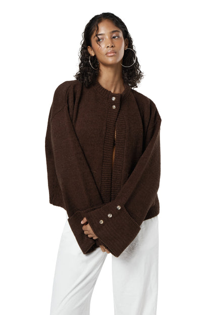 Sable Button Top Cardigan in Brown