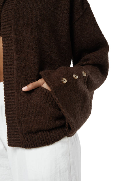 Sable Button Top Cardigan in Brown
