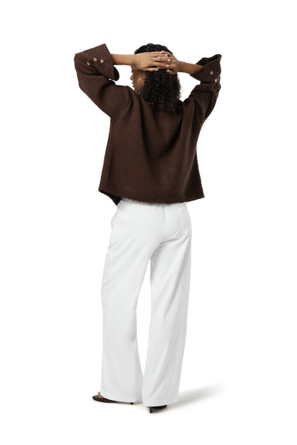 Sable Button Top Cardigan in Brown